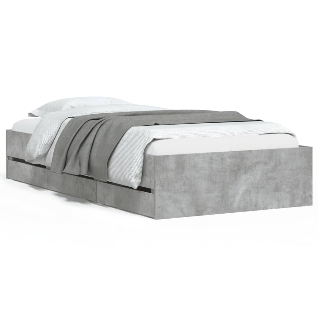 Bed Frame with Drawers Concrete Grey 90x200 cm Engineered Wood