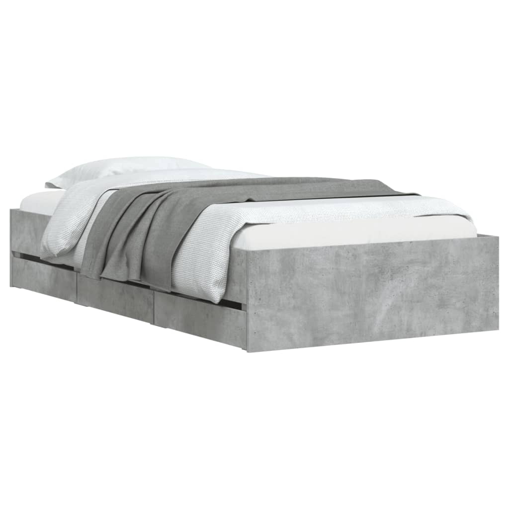 Bed Frame with Drawers Concrete Grey 90x200 cm Engineered Wood