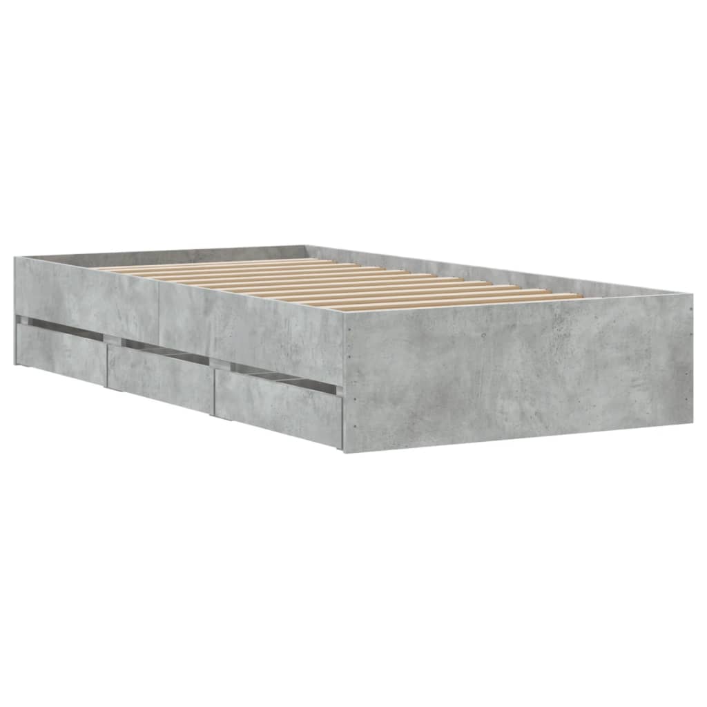 Bed Frame with Drawers Concrete Grey 90x200 cm Engineered Wood