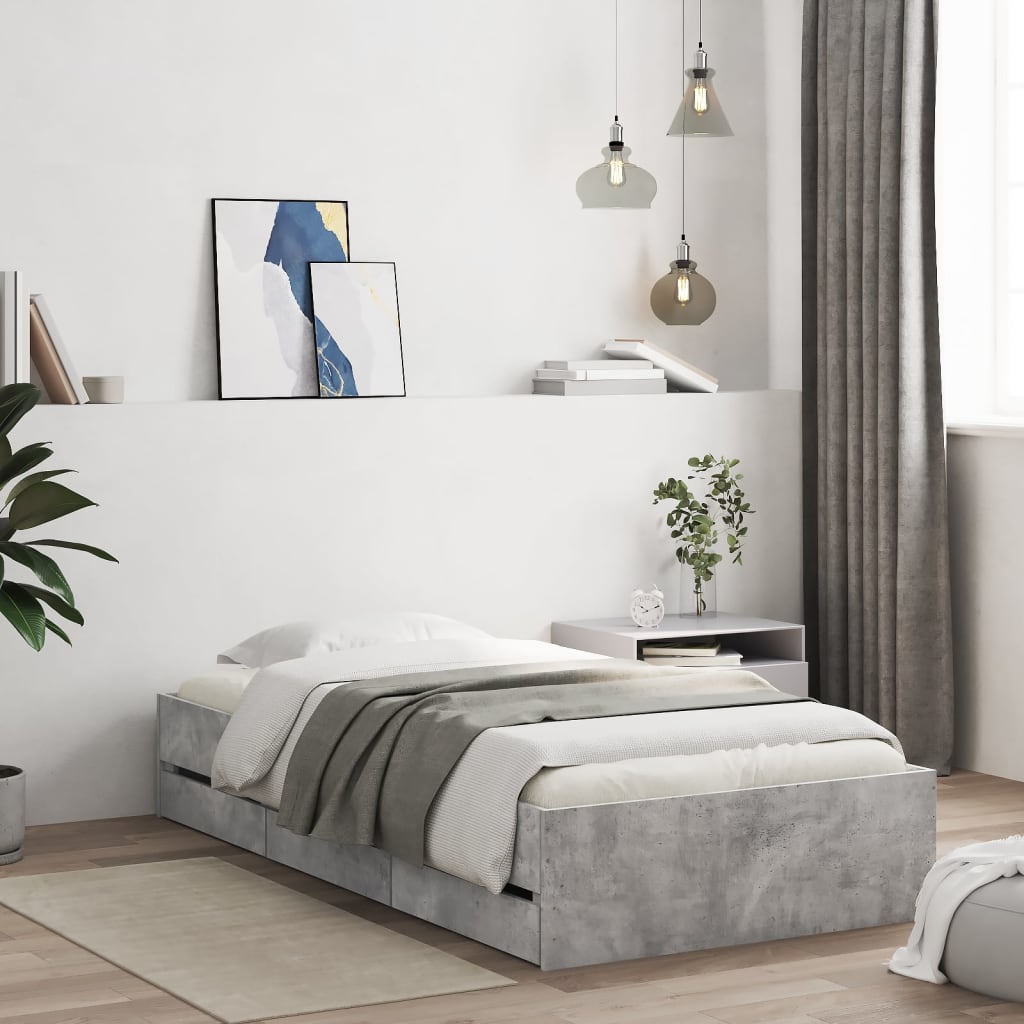 Bed Frame with Drawers Concrete Grey 90x200 cm Engineered Wood