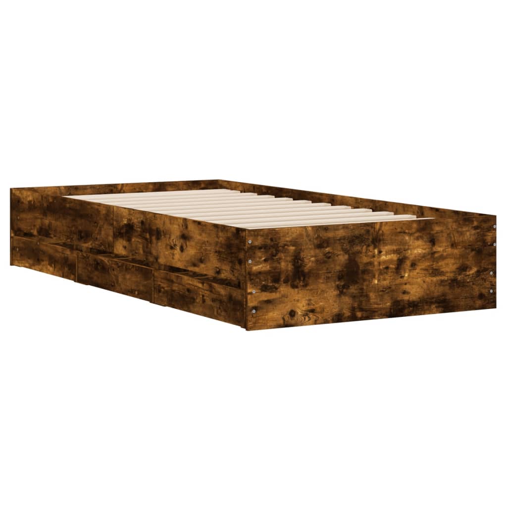 Bed Frame with Drawers without Mattress Smoked Oak 90x200 cm