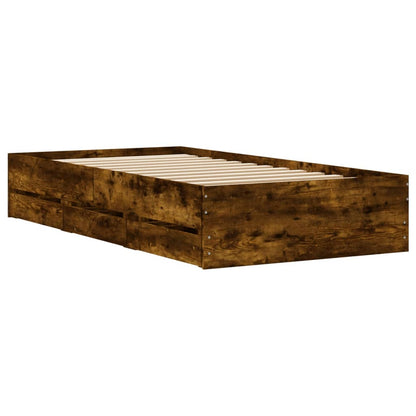 Bed Frame with Drawers without Mattress Smoked Oak 90x200 cm