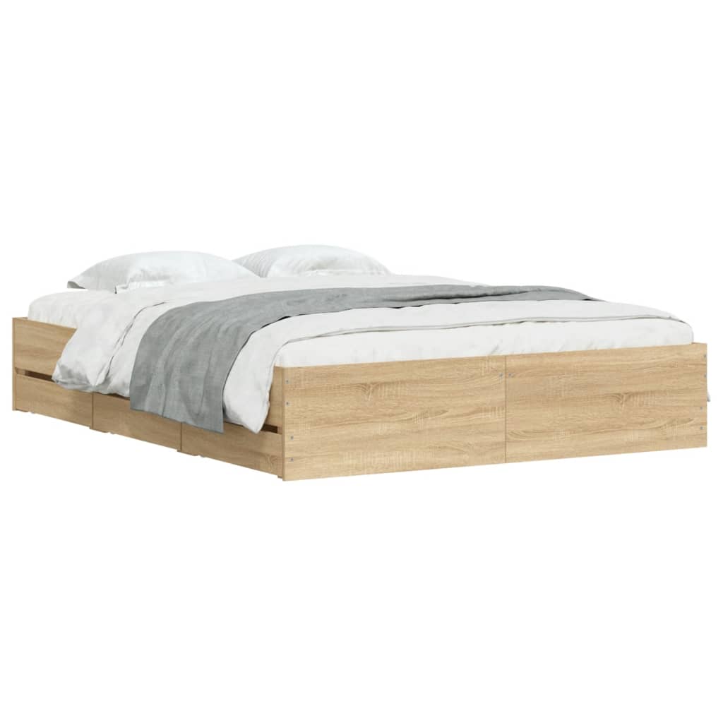 Bed Frame with Drawers without Mattress Sonoma Oak 140x190 cm