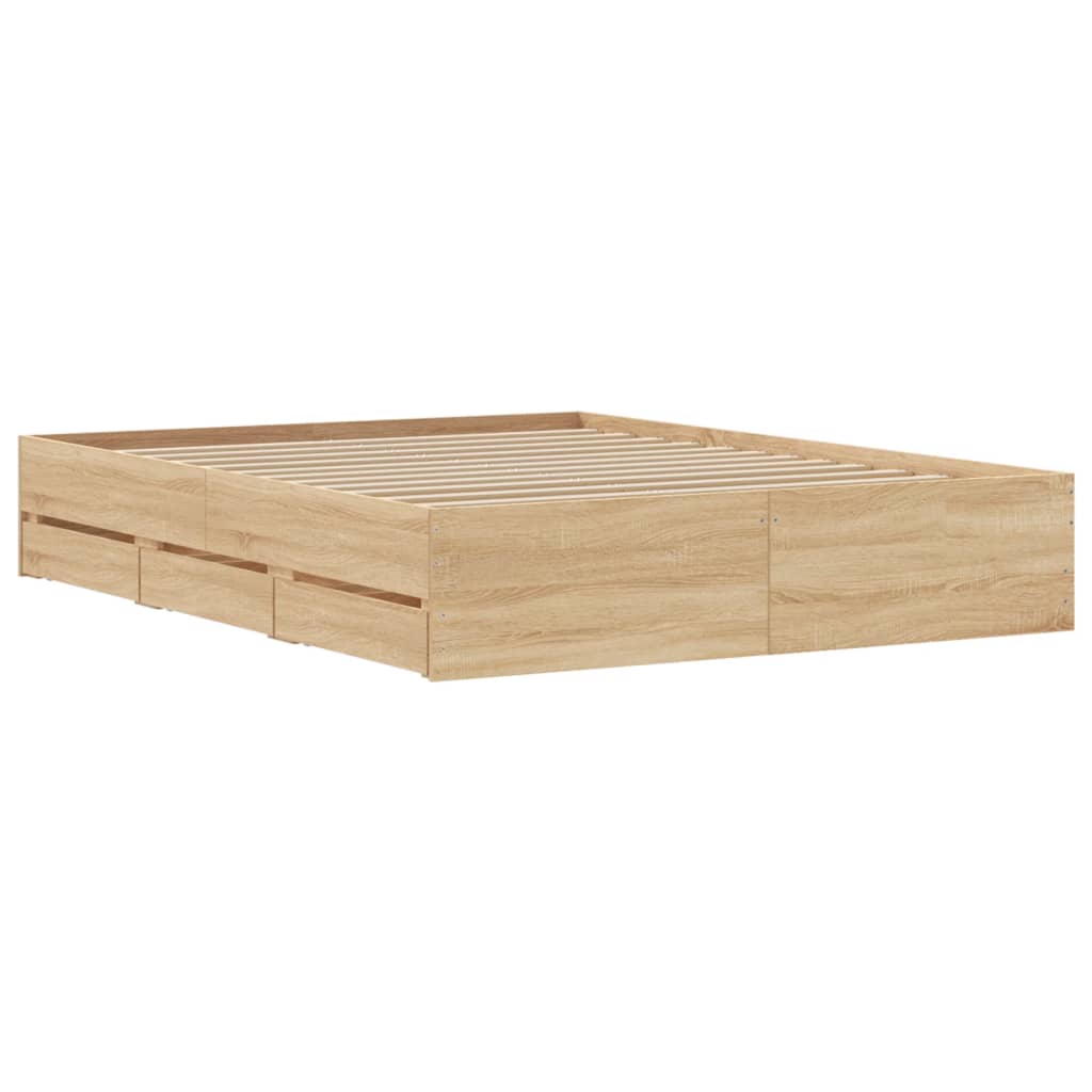 Bed Frame with Drawers without Mattress Sonoma Oak 140x190 cm