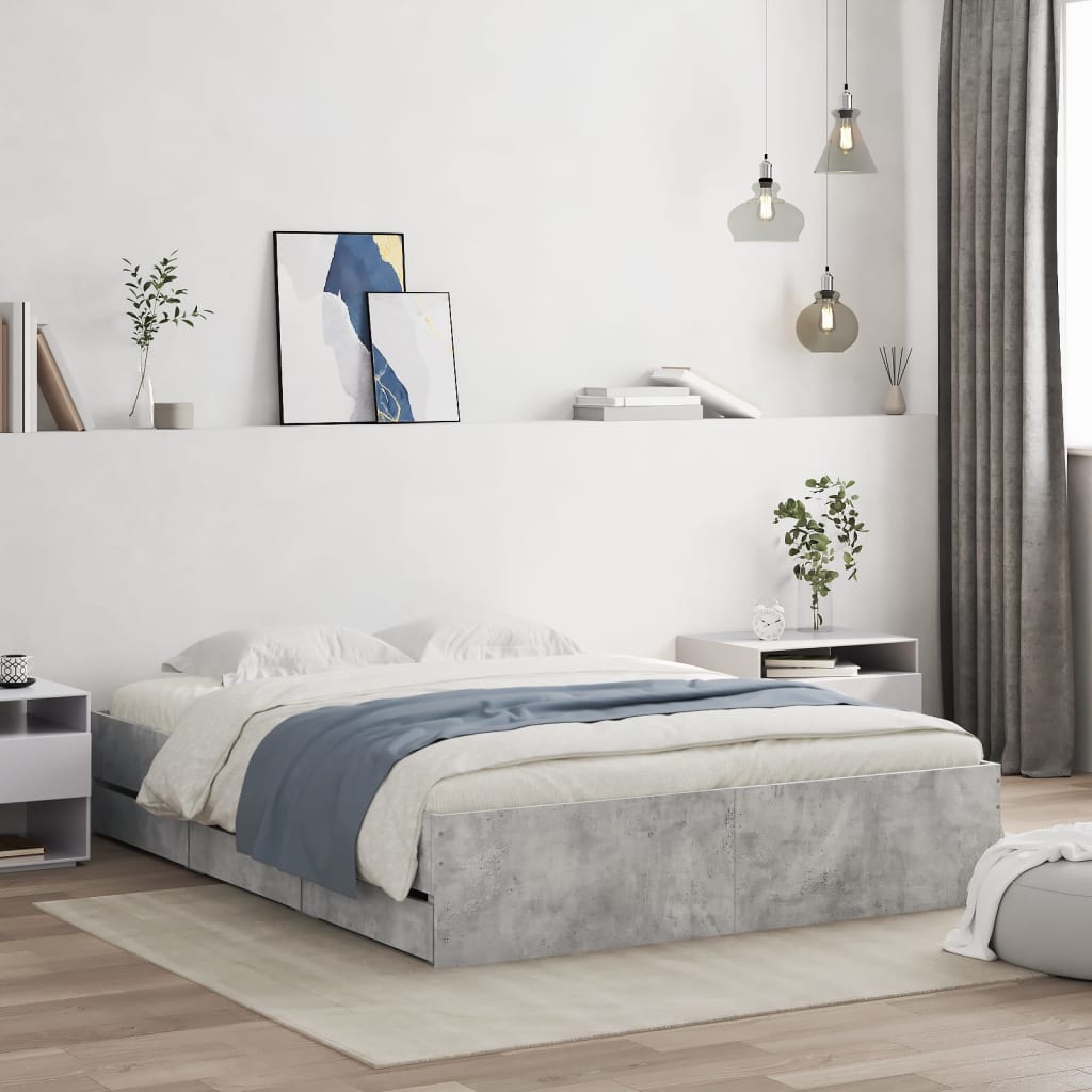 Bed Frame with Drawers without Mattress Concrete Grey 140x190 cm