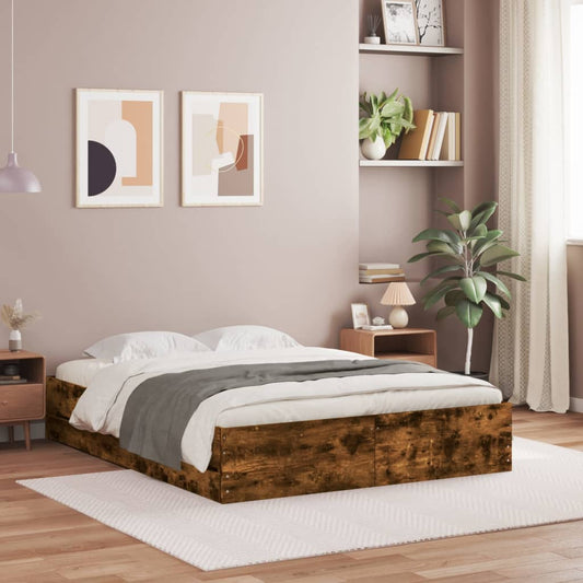 Bed Frame with Drawers Smoked Oak 140x190 cm Engineered Wood