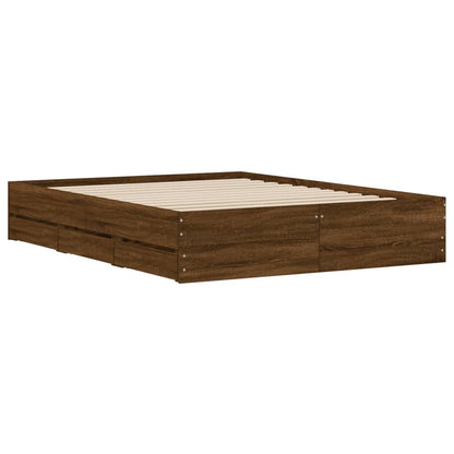 Bed Frame with Drawers Brown Oak 140x190 cm Engineered Wood