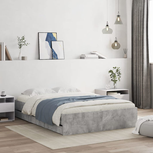 Bed Frame with Drawers without Mattress Concrete Grey 135x190 cm Double