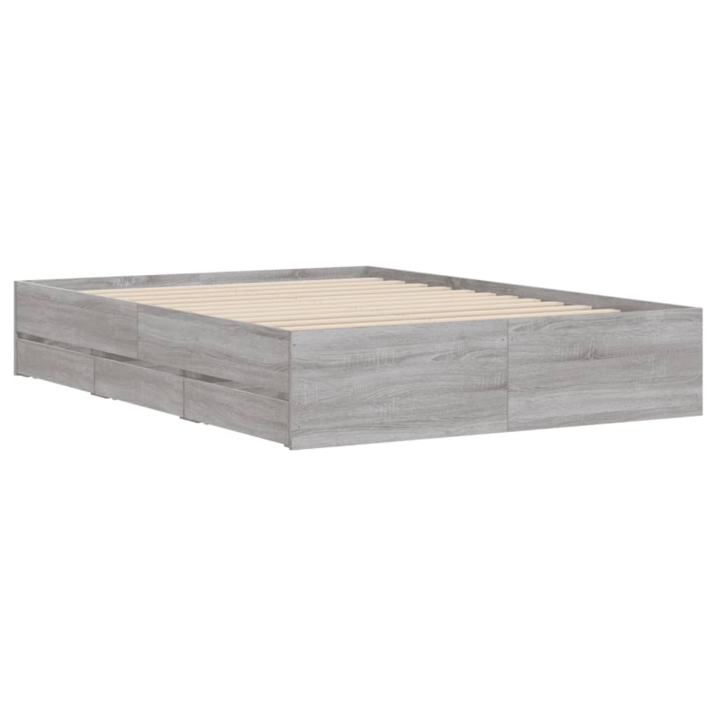 Bed Frame with Drawers Grey Sonoma 135x190 cm Double Engineered Wood