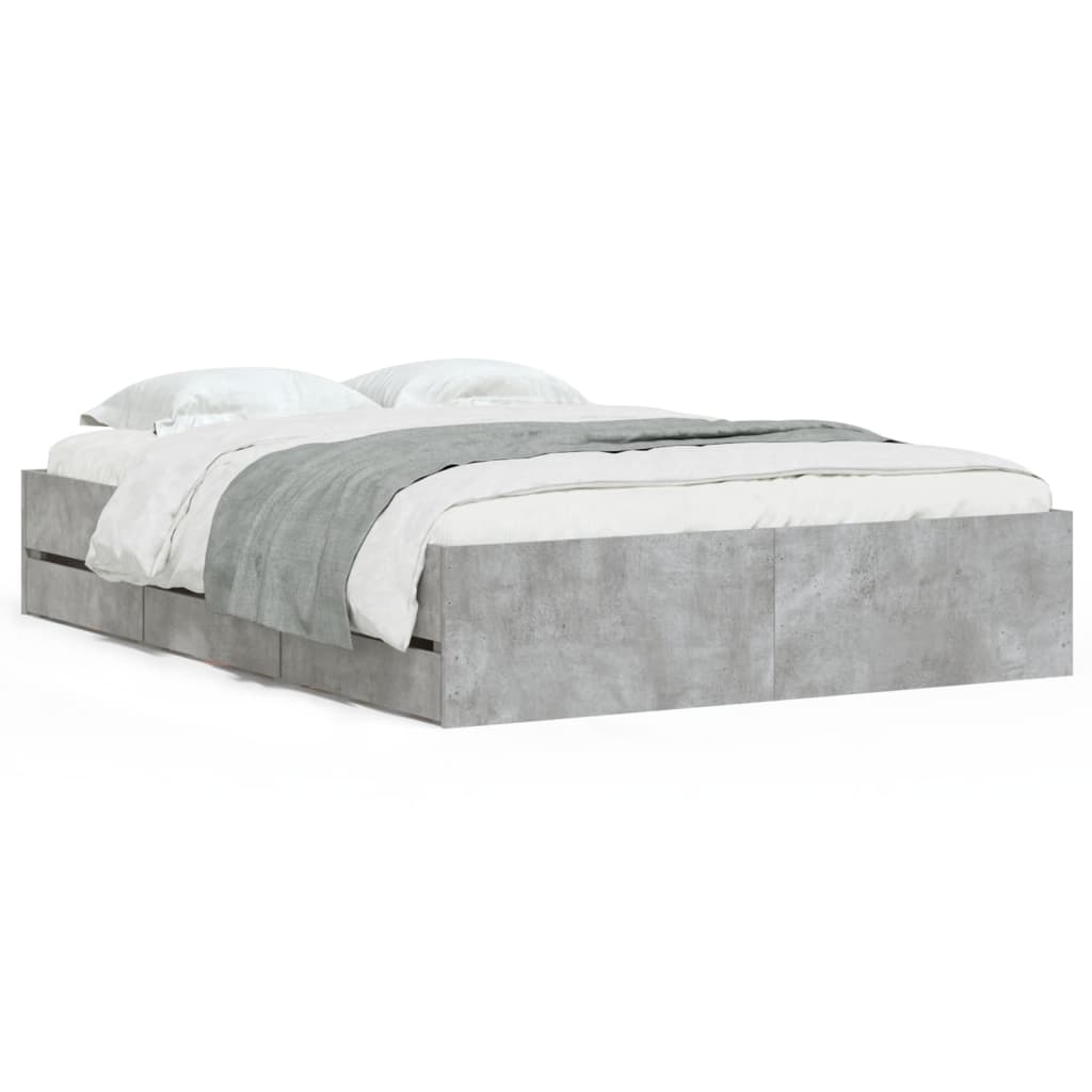 Bed Frame with Drawers without Mattress Concrete Grey 120x190 cm Small Double