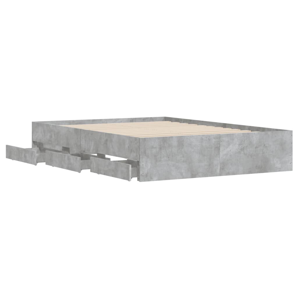 Bed Frame with Drawers without Mattress Concrete Grey 120x190 cm Small Double