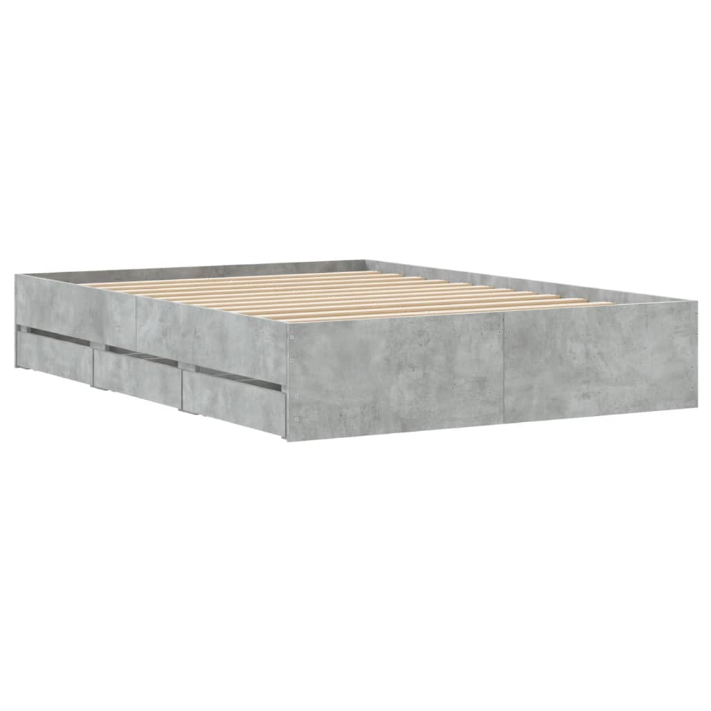 Bed Frame with Drawers without Mattress Concrete Grey 120x190 cm Small Double