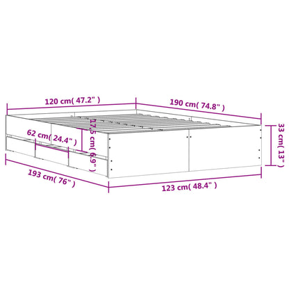 Bed Frame with Drawers without Mattress Concrete Grey 120x190 cm Small Double