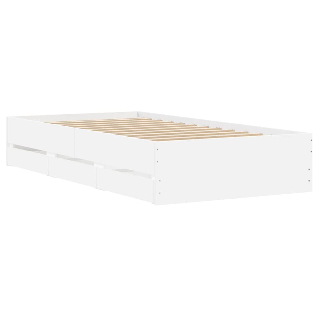 Bed Frame with Drawers White 90x190 cm Single Engineered Wood