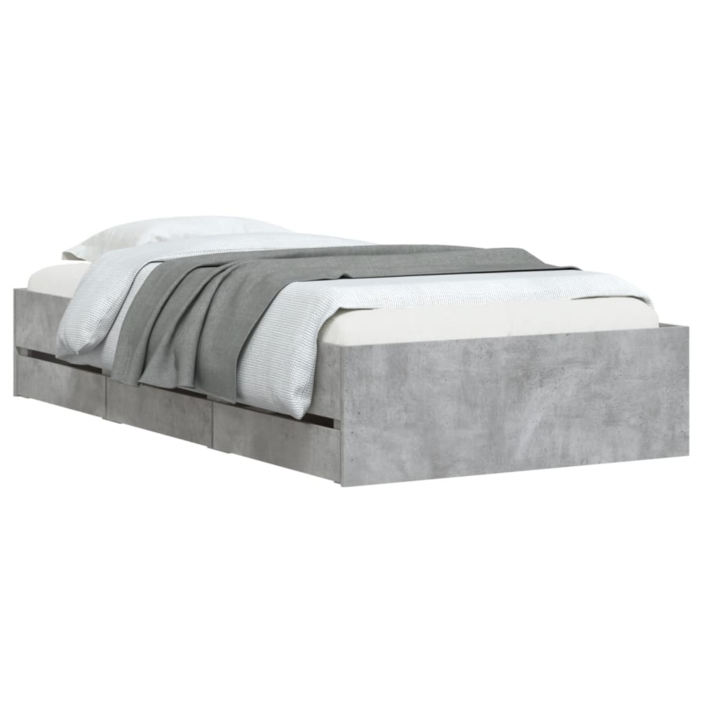 Bed Frame with Drawers without Mattress Concrete Grey 90x190 cm Single