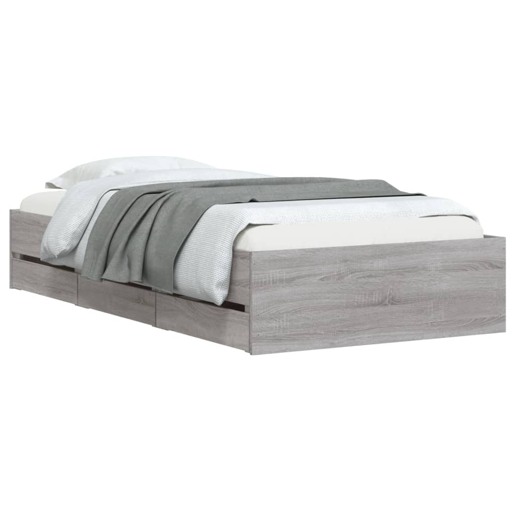 Bed Frame with Drawers without Mattress Grey Sonoma 90x190 cm Single