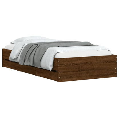 Bed Frame with Drawers without Mattress Brown Oak 75x190 cm Small Single