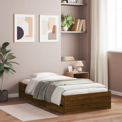 Bed Frame with Drawers without Mattress Brown Oak 75x190 cm Small Single