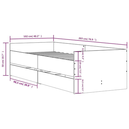 Bed Frame with Drawers without Mattress White 100x200 cm