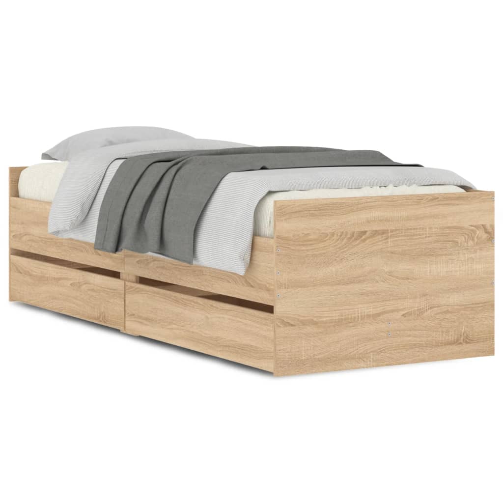 Bed Frame with Drawers Sonoma Oak 100x200 cm