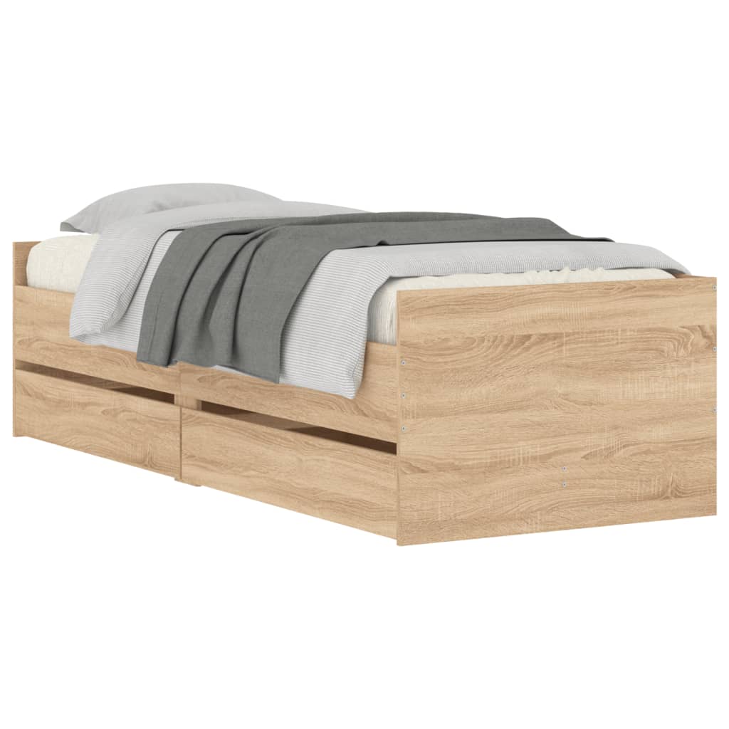 Bed Frame with Drawers Sonoma Oak 100x200 cm