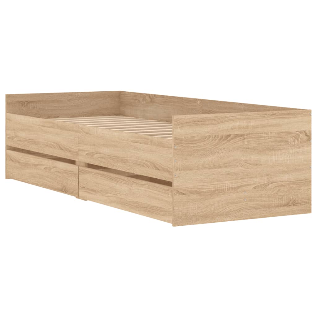 Bed Frame with Drawers Sonoma Oak 100x200 cm