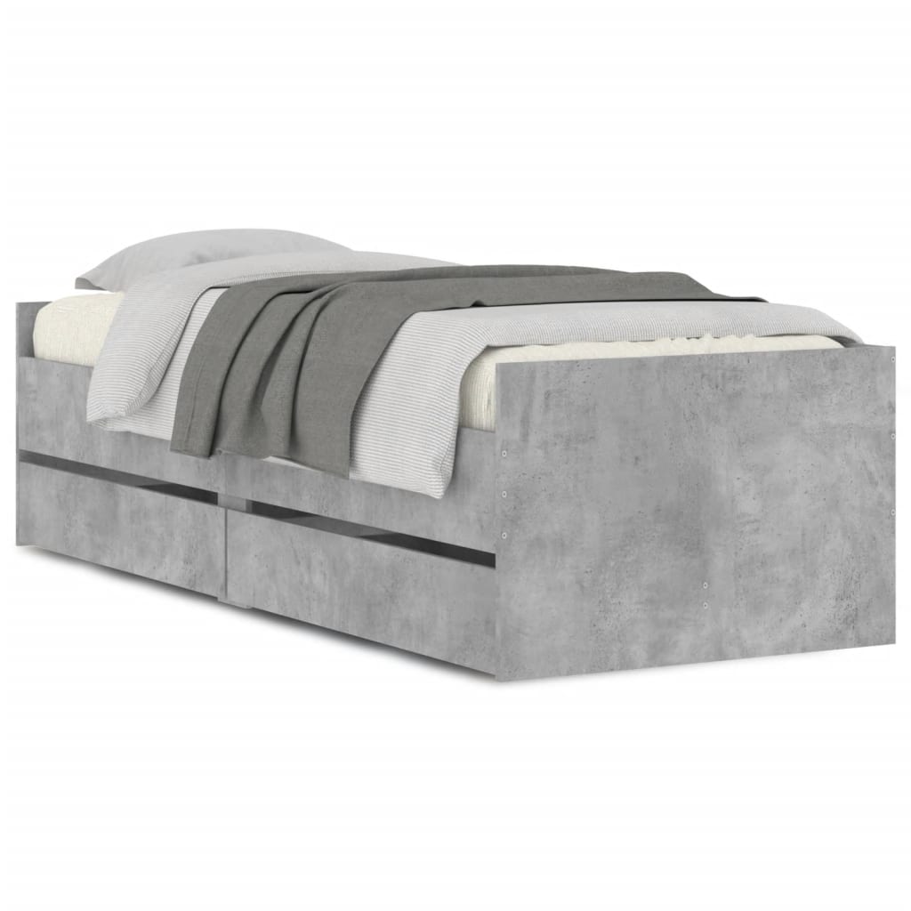 Bed Frame with Drawers without Mattress Concrete Grey 100x200 cm