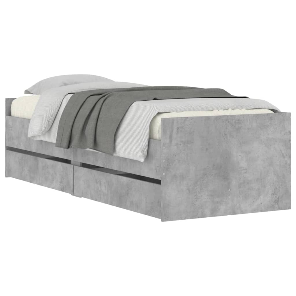 Bed Frame with Drawers without Mattress Concrete Grey 100x200 cm