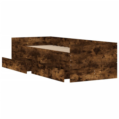 Bed Frame with Drawers Smoked Oak 100x200 cm