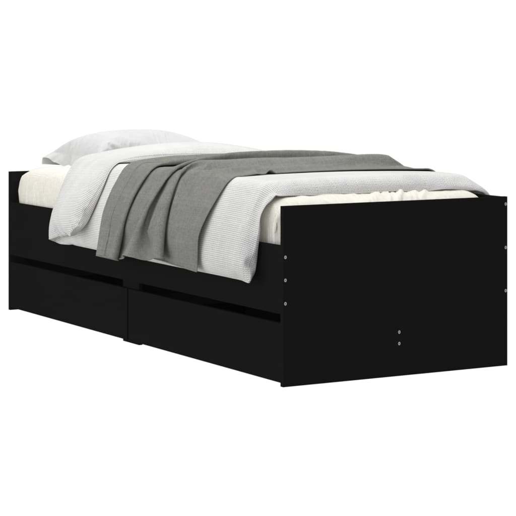 Bed Frame with Drawers without Mattress Black 90x200 cm