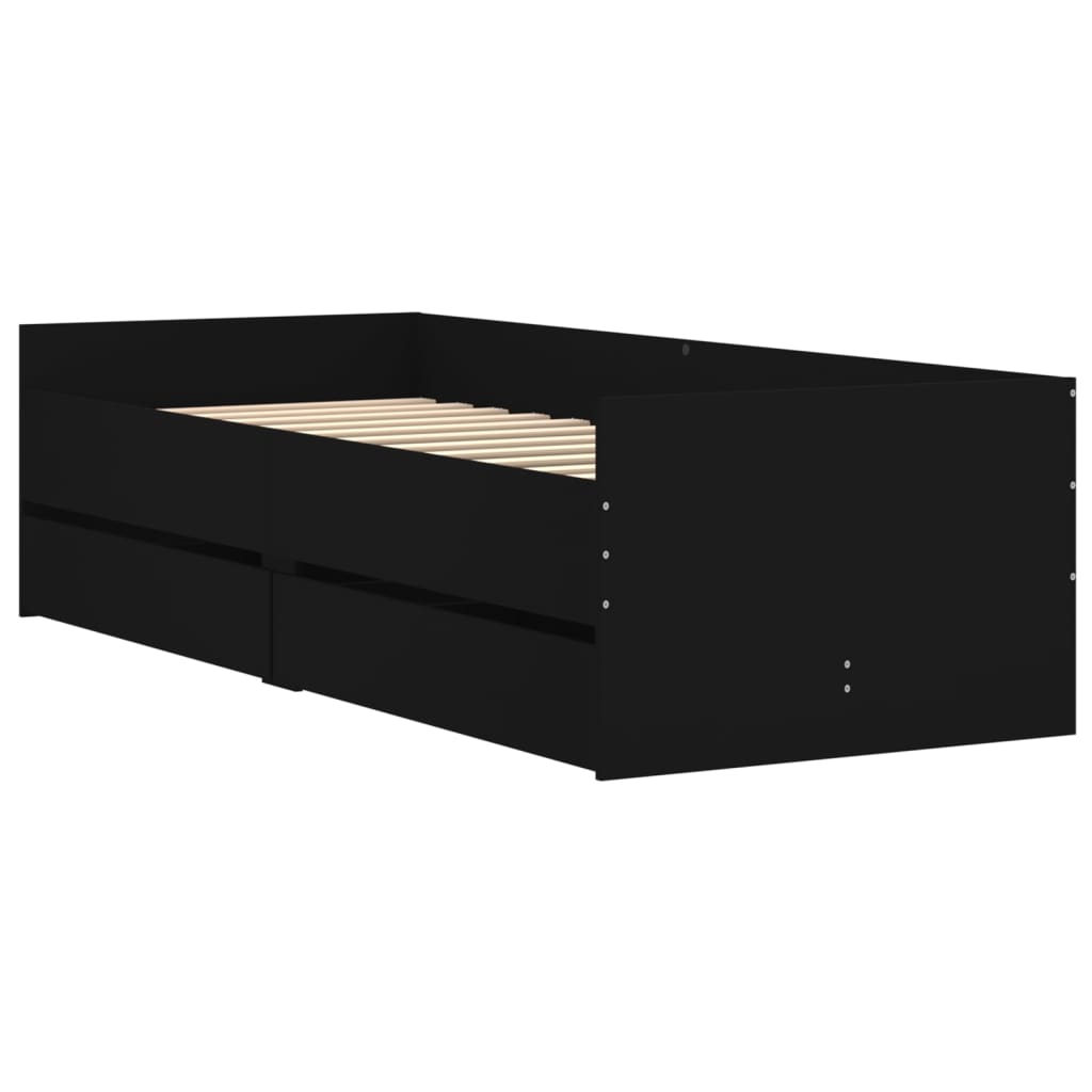 Bed Frame with Drawers without Mattress Black 90x200 cm