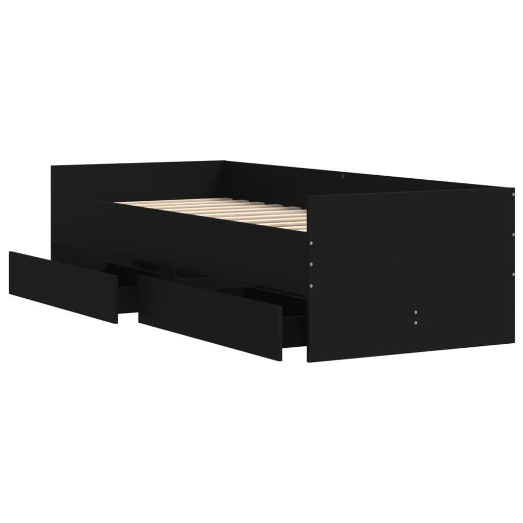 Bed Frame with Drawers without Mattress Black 90x200 cm