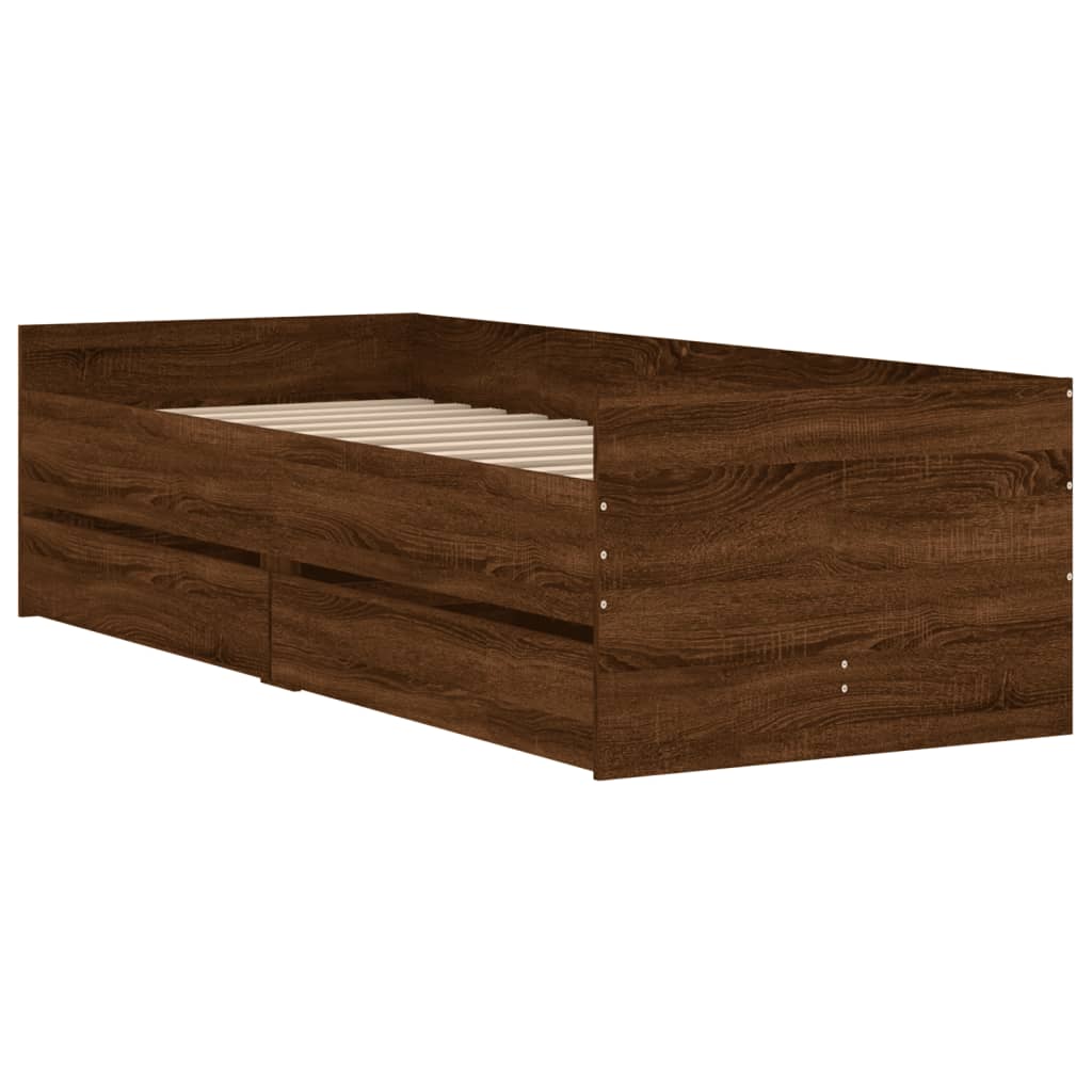 Bed Frame with Drawers Brown Oak 90x200 cm