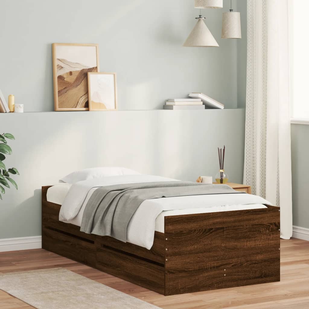 Bed Frame with Drawers Brown Oak 90x200 cm