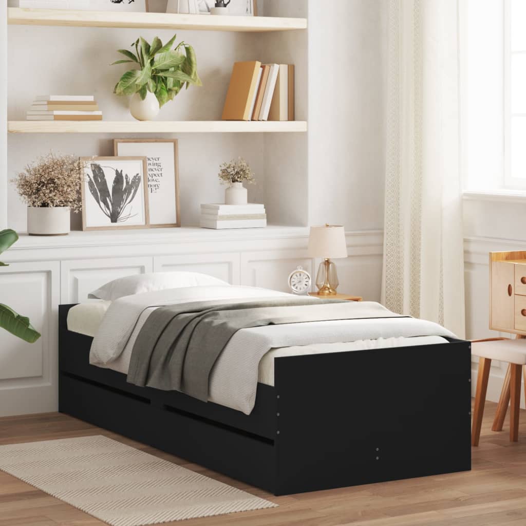 Bed Frame with Drawers without Mattress Black 90x190 cm Single