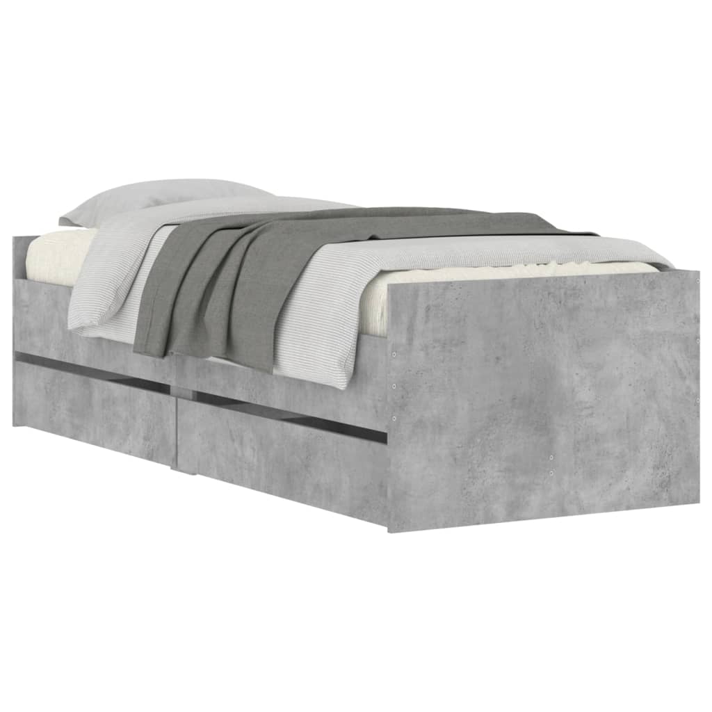 Bed Frame with Drawers without Mattress Concrete Grey 90x190 cm Single