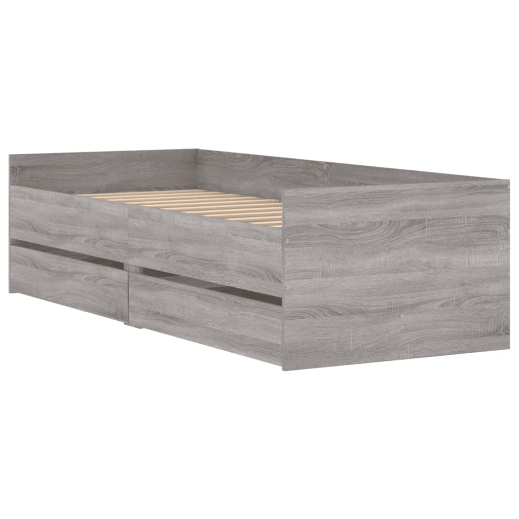 Bed Frame with Drawers Grey Sonoma 90x190 cm Single