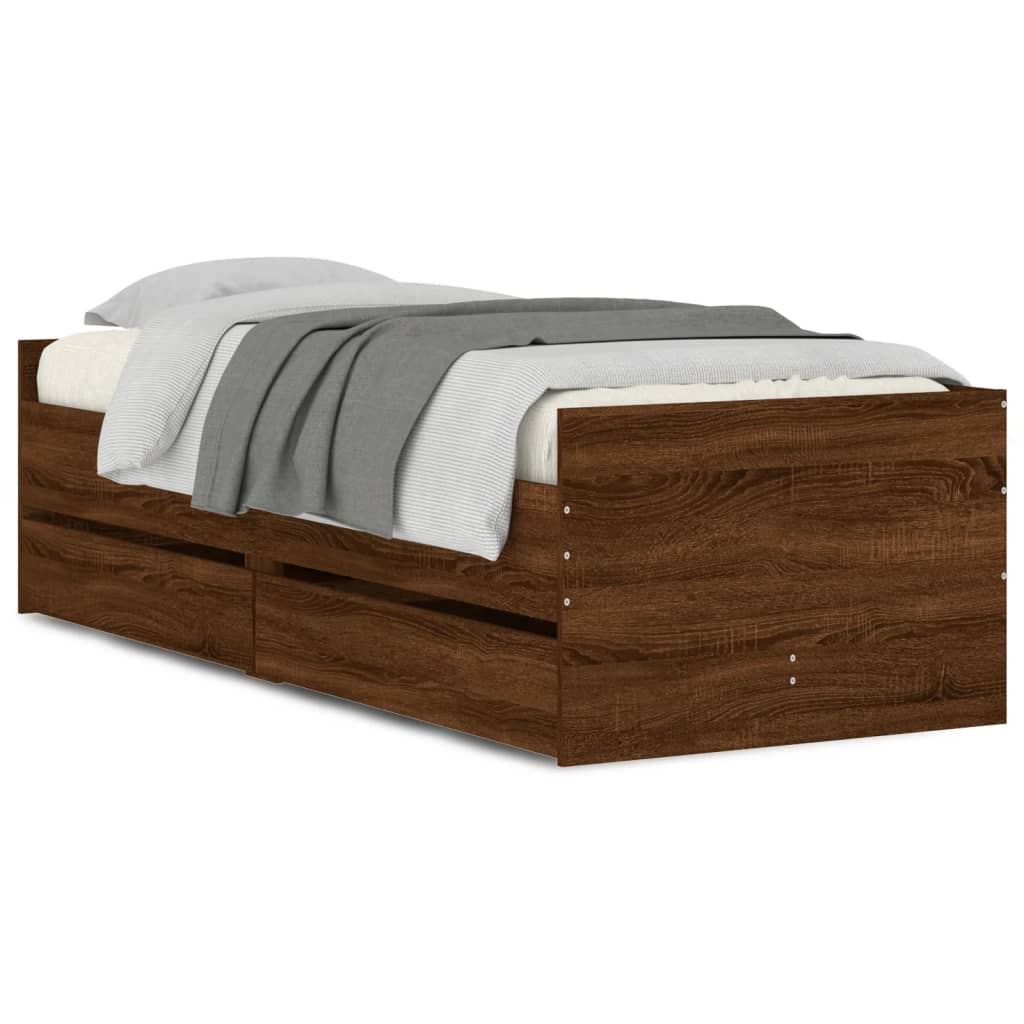 Bed Frame without Mattress Brown Oak 75x190 cm Small Single Small Single