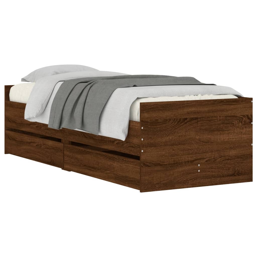 Bed Frame without Mattress Brown Oak 75x190 cm Small Single Small Single