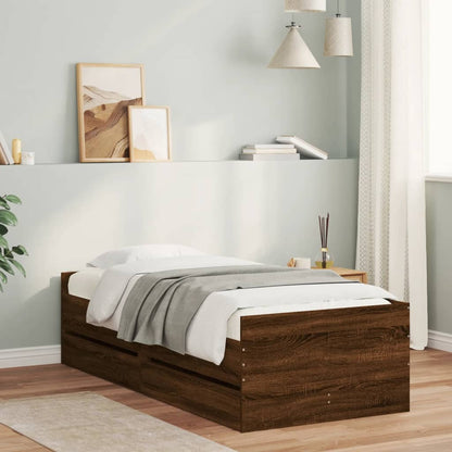 Bed Frame without Mattress Brown Oak 75x190 cm Small Single Small Single