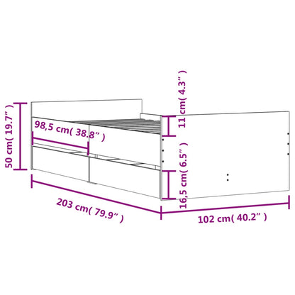 Bed Frame with Drawers without Mattress Sonoma Oak 100x200 cm