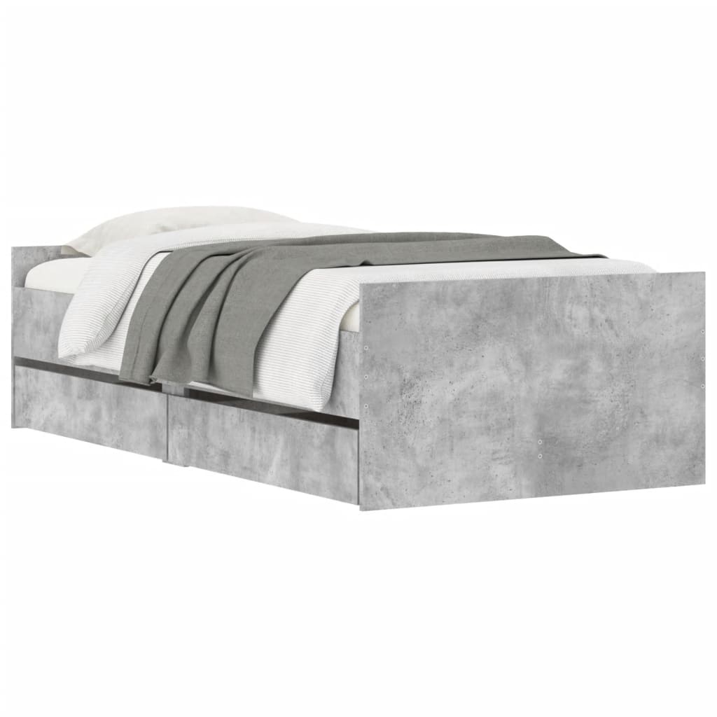 Bed Frame with Drawers Concrete Grey 100x200 cm