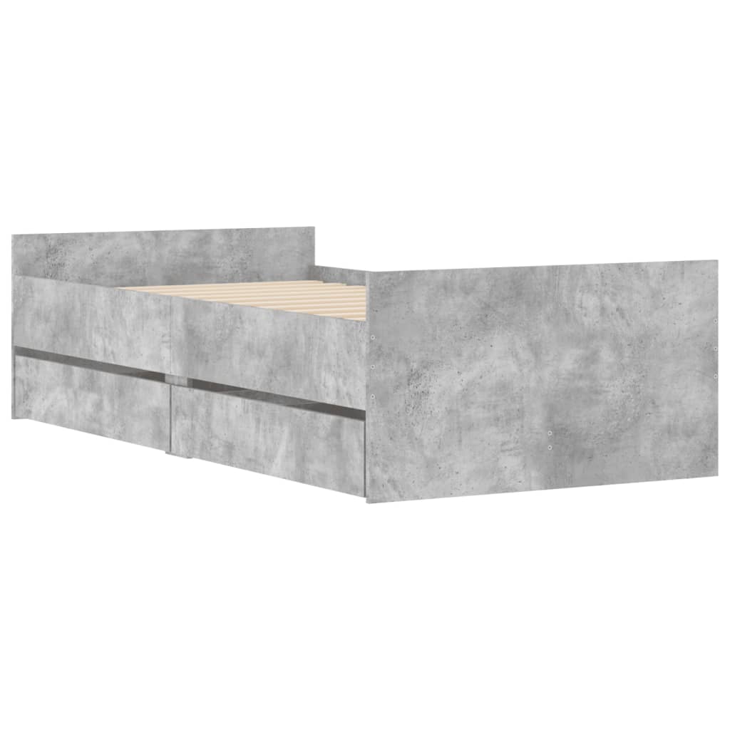 Bed Frame with Drawers Concrete Grey 100x200 cm