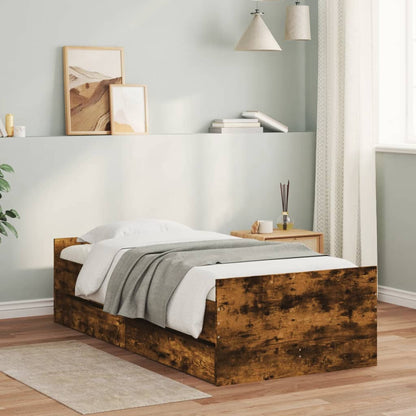 Bed Frame with Drawers Smoked Oak 100x200 cm