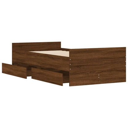 Bed Frame with Drawers without Mattress Brown Oak 100x200 cm