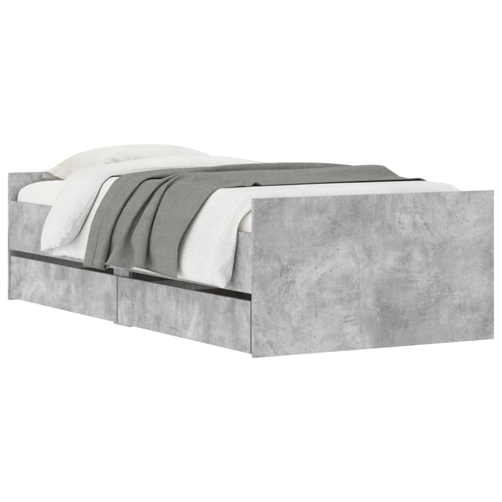 Bed Frame with Drawers Concrete Grey 90x200 cm