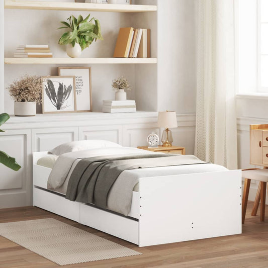 Bed Frame with Drawers White 90x190 cm Single