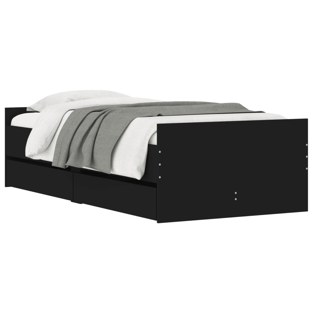 Bed Frame with Drawers without Mattress Black 90x190 cm Single