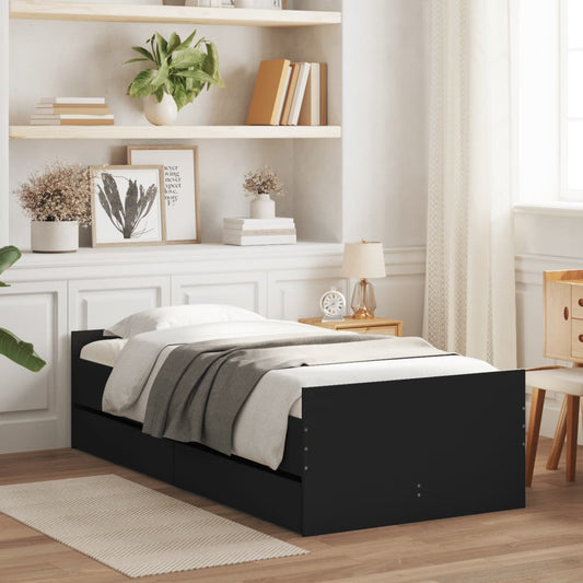 Bed Frame with Drawers without Mattress Black 90x190 cm Single