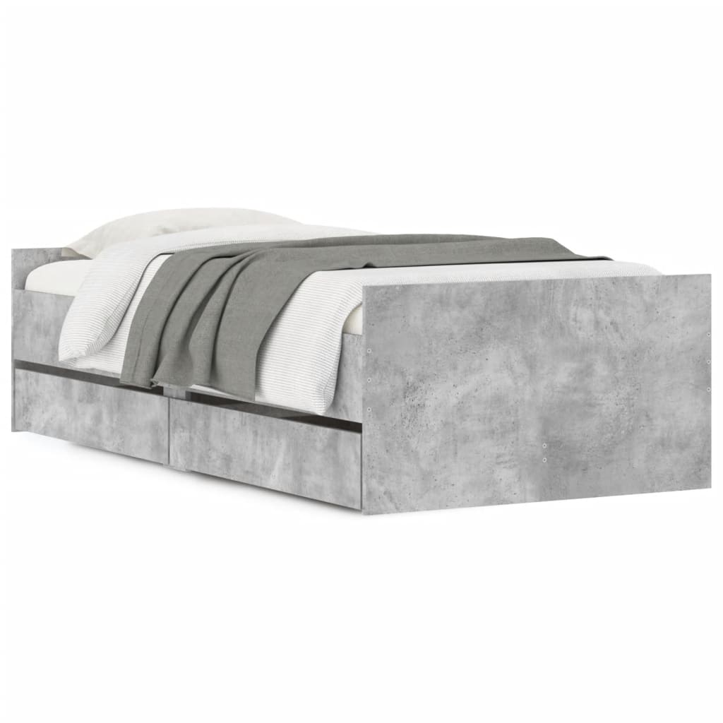 Bed Frame with Drawers Concrete Grey 90x190 cm Single